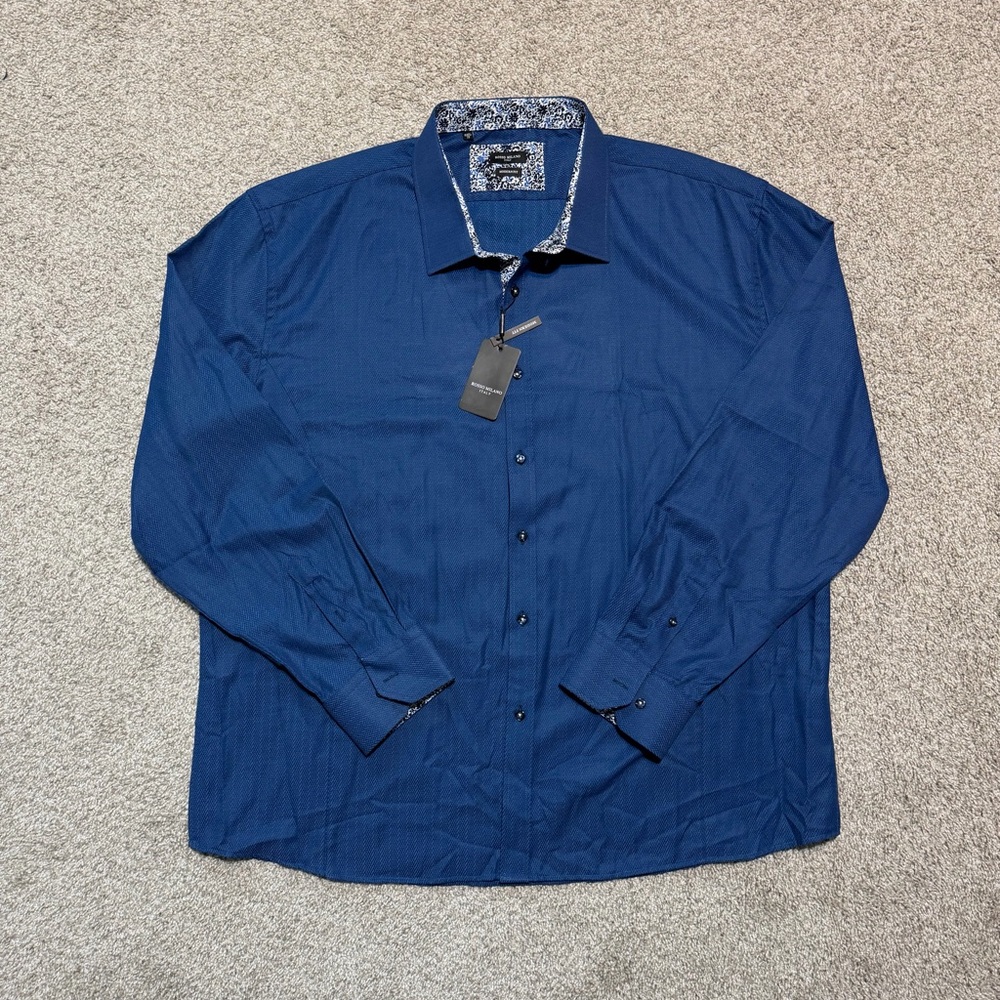 Rosso Milano Italy Dress Shirt 3XL Modern Fit Blue Textured Button Up NWT $179 - Picture 2 of 10